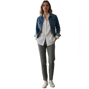 LOFT Houndstooth Flat Front Curvy Riviera Slim Ankle Pants in Black/White Size 8